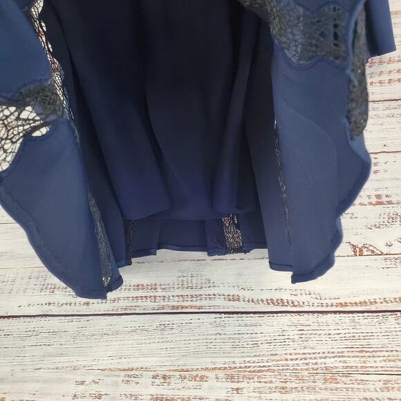 Jonathan Simkhai Blue Dress Black Lace Trim 4 Swing Party Flare Bell Sleeve NWT - Picture 10 of 16